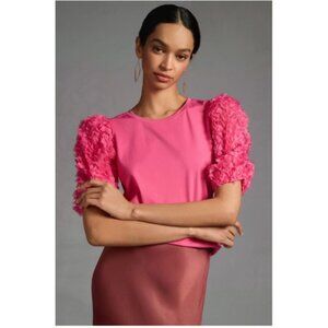 NWT-Anthropologie Flat White Fuchsia Riffle-Sleeve Top - XL